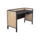 Black Stained Oak Desk with Natural Rattan Cane Accents
